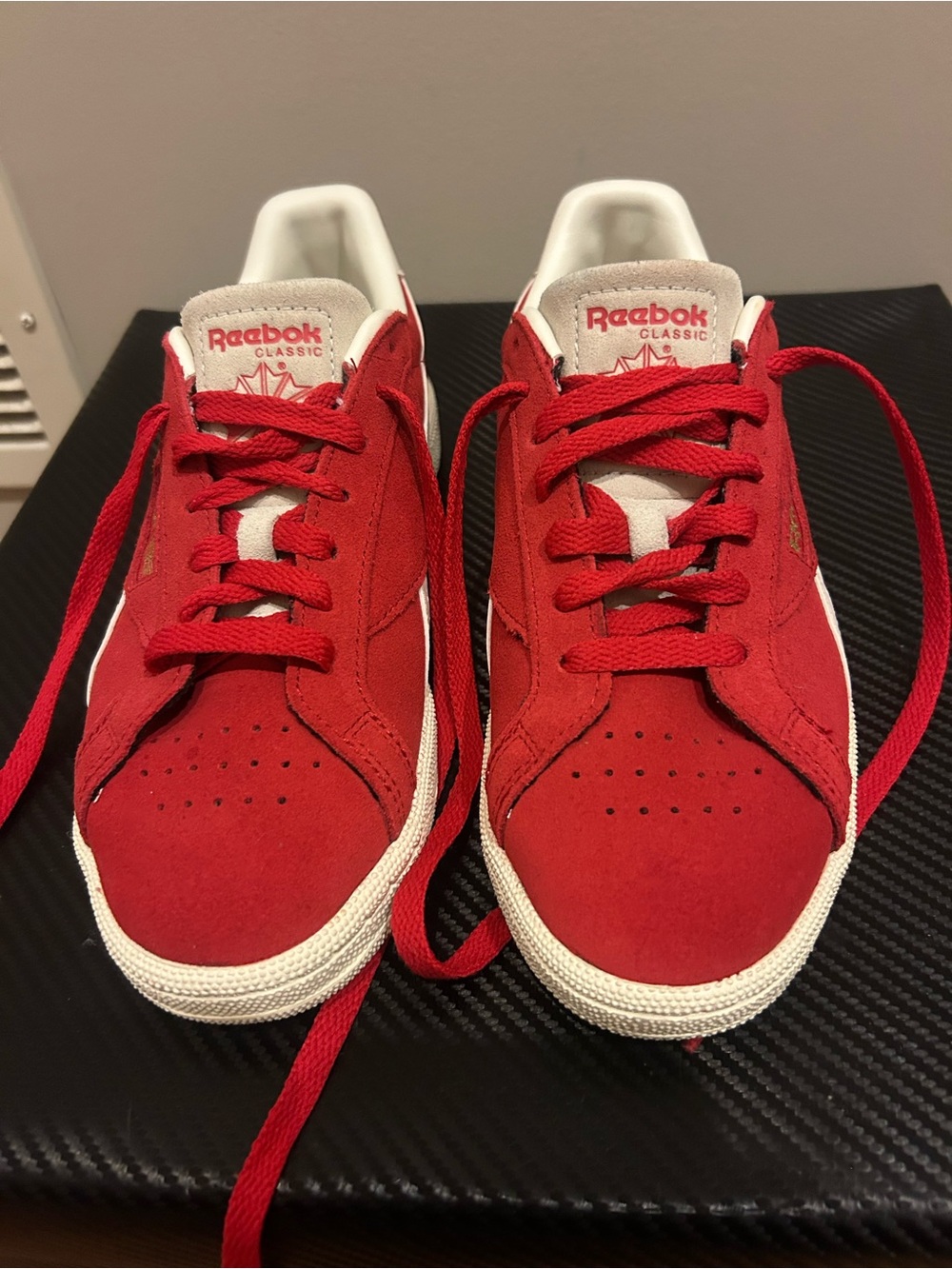 Reebok Classic Red and White Suede Sneakers